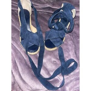 Vince Camuto‎ Blue Suede Leather Espadrille Lace Up Wedge Sandals